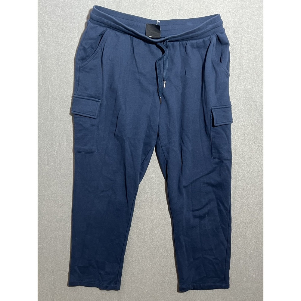 Andrew Marc Men's Navy Blue Cargo Jogger Sweatpants Drawstring Fleece Size Large